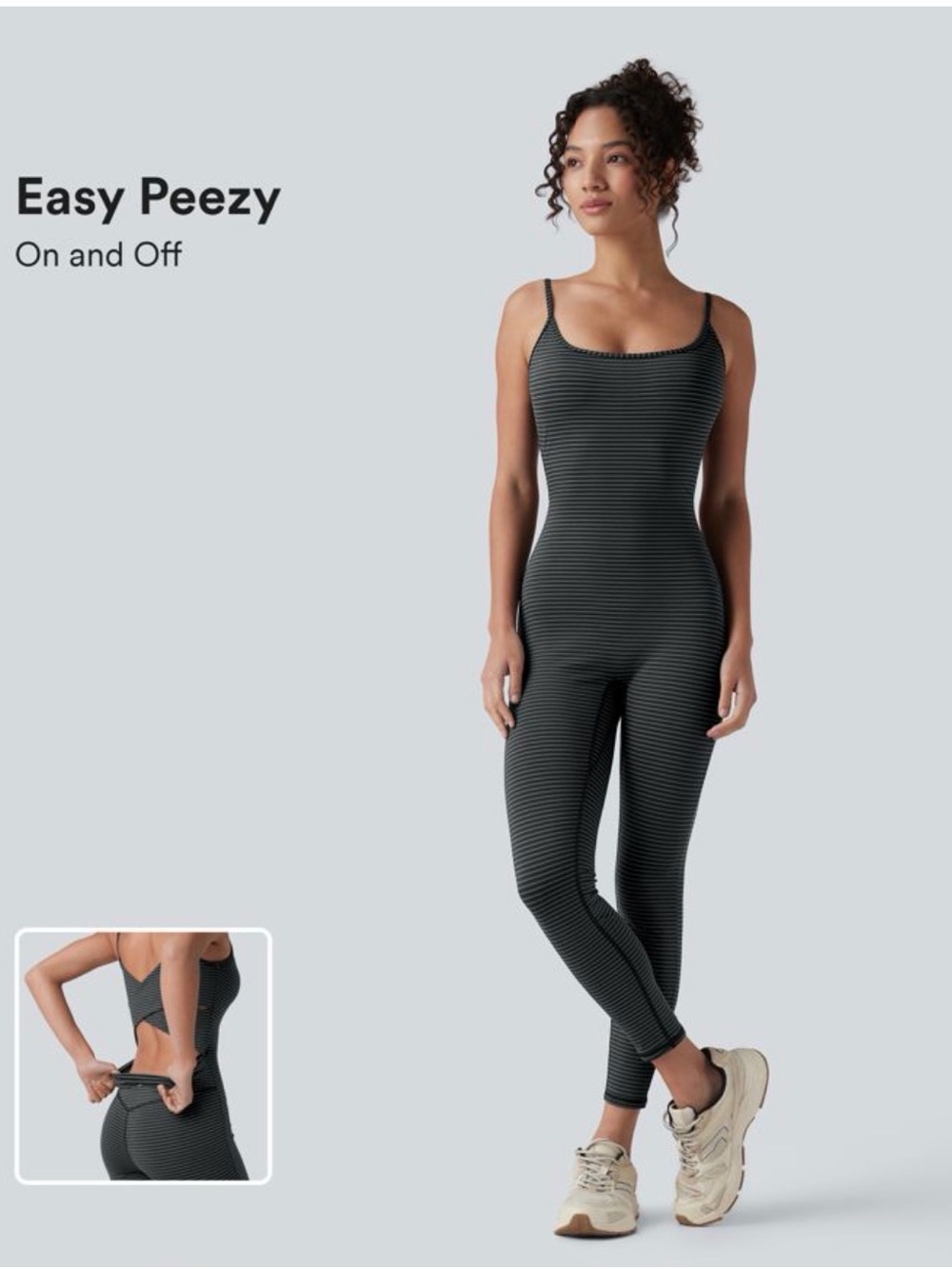 Halara Striped U-neck Yoga Athletic Easy Peezy Jumpsuit Size M  Activewear